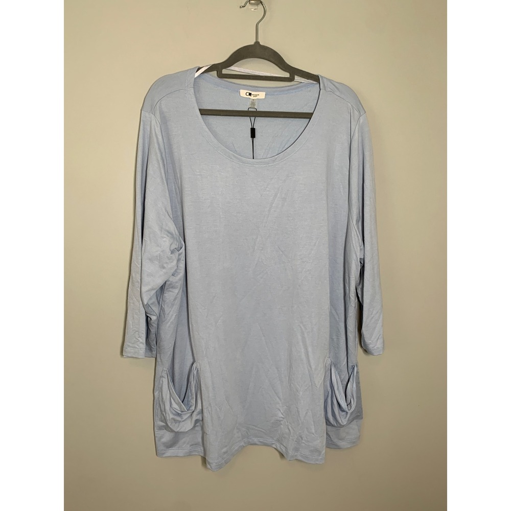 NEW Cable & Gauge Sport Tunic Women 3X Light Blue 3/4 Sleeve Drape Pockets‎